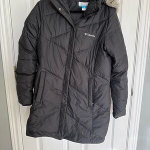 Columbia Jacket Women's Large Black Snow Eclipse Removable Hood Puffer Coat Long